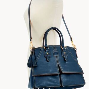 Dooney & Bourke Florentine Clayton Denim Blue Satchel with Tan Strap